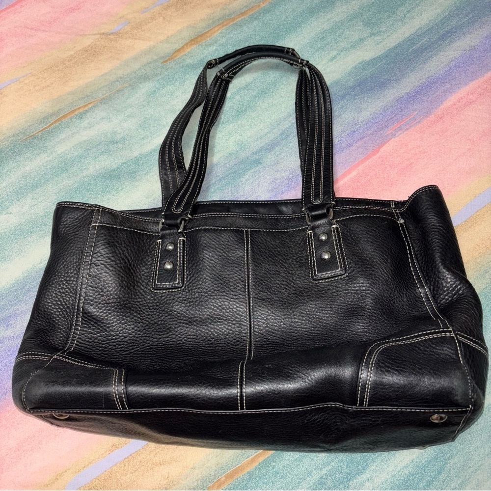 Coach Hampton Turn Lock Black Pebbled Leather Satchel - Picture 4 of 11